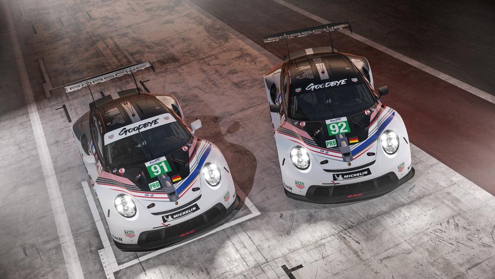 Ces deux Porsche 911 RSR arborent un design spécial pour leur dernière course en GTE-Pro