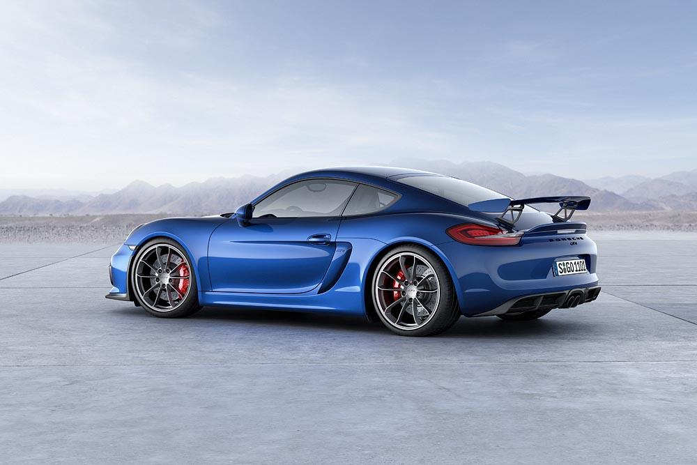 Porsche cayman 981 gt4 bleu arriere