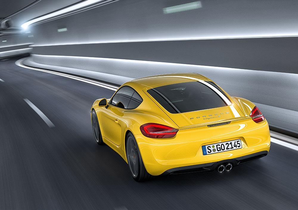 Porsche cayman 981 jaune arriere