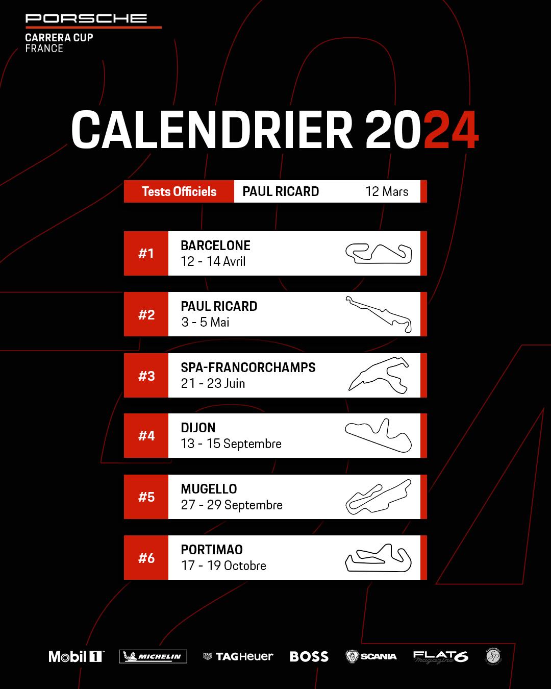 Calendrier porsche carrera cup france 2024